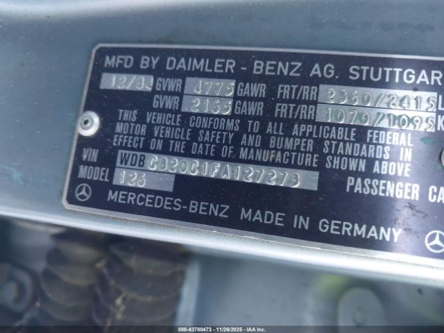 1985 MERCEDES-BENZ 300 WDBCB20C1FA127273 Photo 8