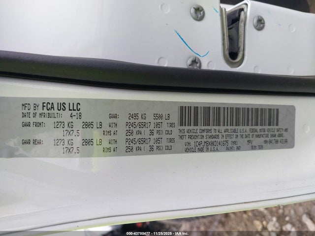 43780477 :رقم المزاد ، 1C4PJMBX0KD141675 vin ، 2019 Jeep Cherokee Trailhawk 4x4 مزاد بيع