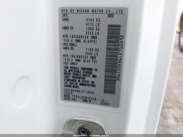3N6CM0KN6LK710492 Nissan Nv200 Cargo Sv Xtronic Cvt