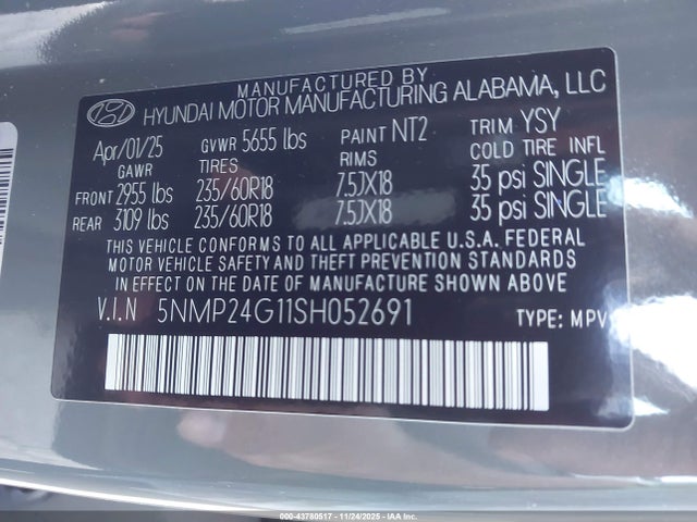 5NMP24G11SH052691 Hyundai Santa Fe Hybrid Sel