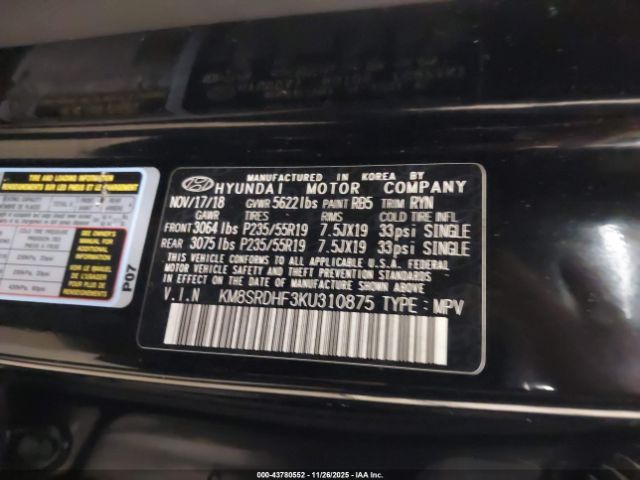 2019 HYUNDAI SANTA FE XL KM8SRDHF3KU310875 Photo 8