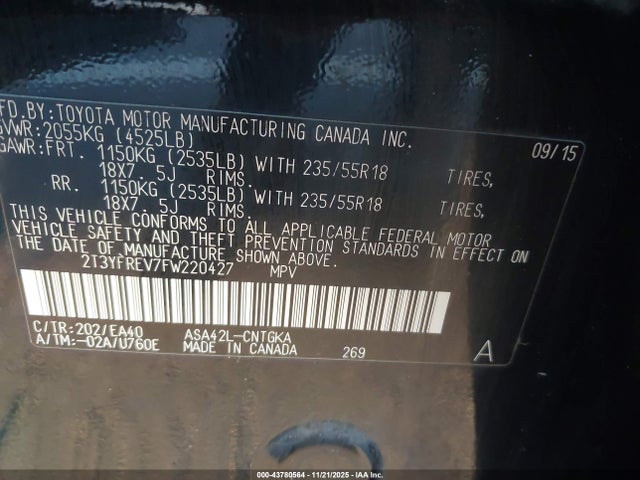 Toyota Rav4 Limited 2015 2T3YFREV7FW220427 Image 9
