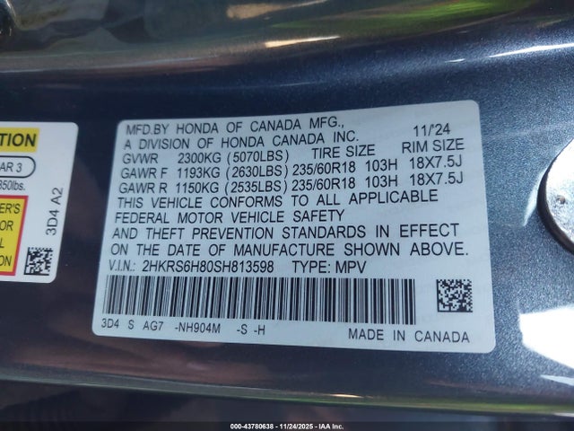 2HKRS6H80SH813598 Honda Cr-v Sport
