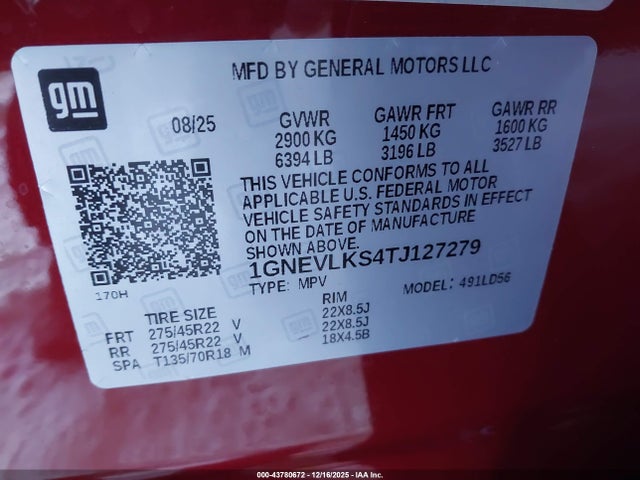 1GNEVLKS4TJ127279 Chevrolet Traverse Awd Rs