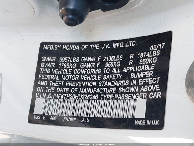 Honda Civic Lx 2017 SHHFK7H20HU226246 Image 9