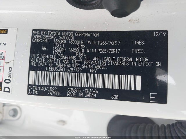 JTEBU5JR0L5787722 Toyota 4runner Sr5 Premium