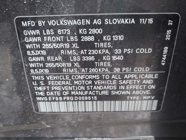 2016 VOLKSWAGEN TOUAREG WVGEF9BP8GD009515 Photo 8