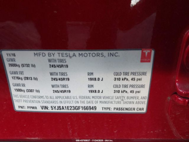 2016 TESLA MODEL S 5YJSA1E23GF166949 Photo 8