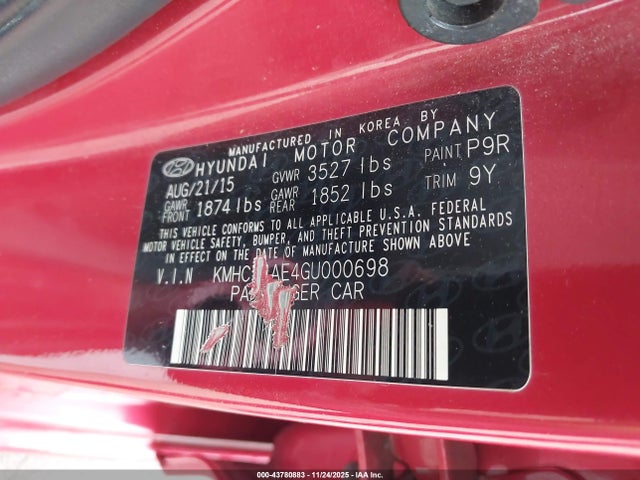 43780883 :رقم المزاد ، KMHCT4AE4GU000698 vin ، 2016 Hyundai Accent Se مزاد بيع