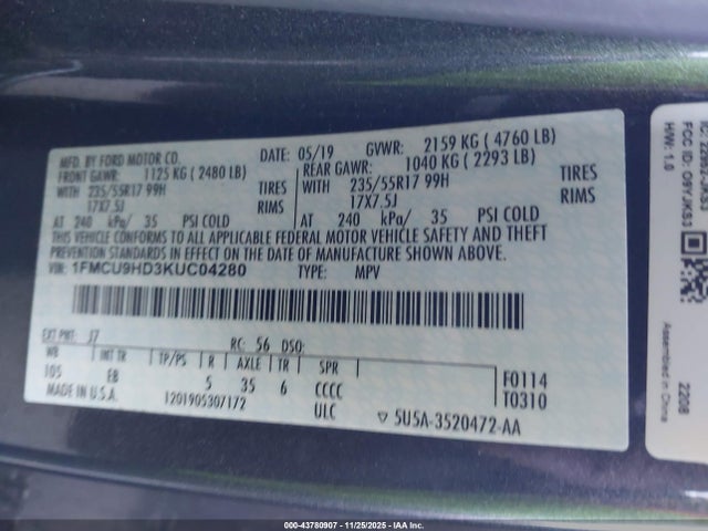 2019 FORD ESCAPE 1FMCU9HD3KUC04280 Photo 8