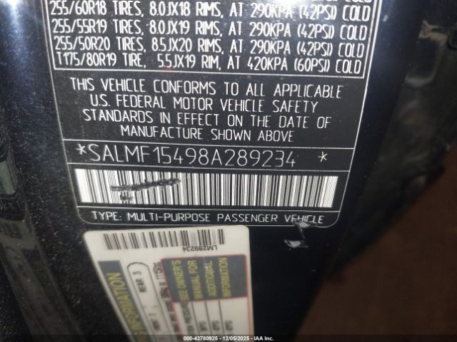 2008 LAND ROVER RANGE ROVER SALMF15498A289234 Photo 8