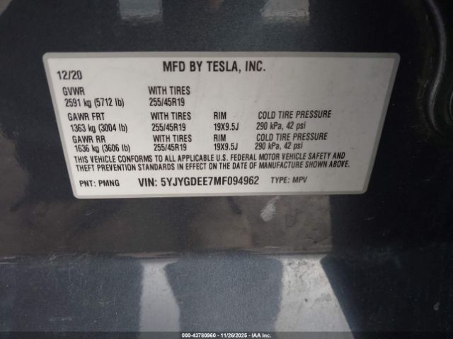 2021 TESLA MODEL Y 5YJYGDEE7MF094962 Photo 8