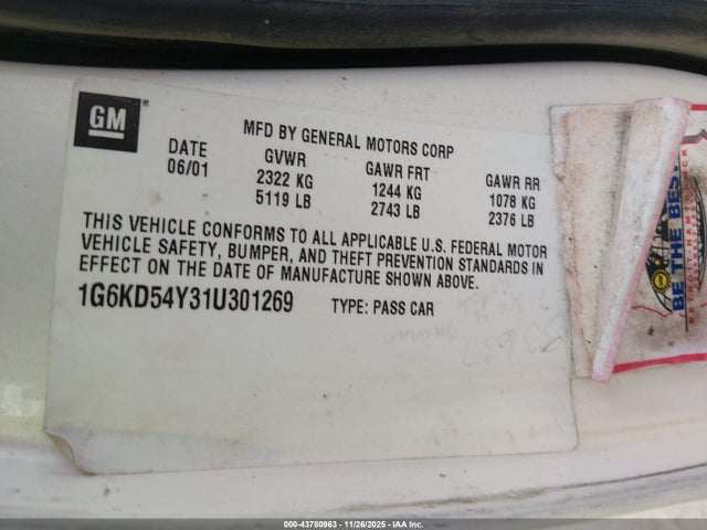 2001 CADILLAC DEVILLE 1G6KD54Y31U301269 Photo 8