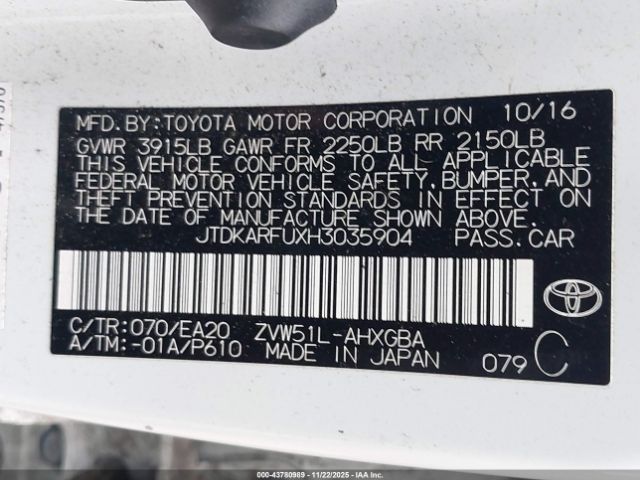 2017 TOYOTA PRIUS JTDKARFUXH3035904 Photo 8