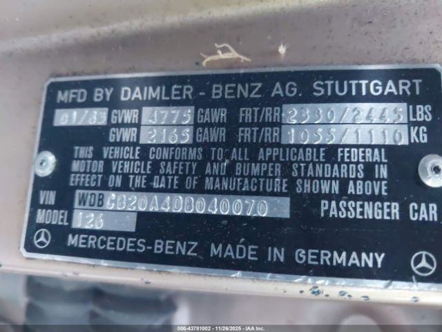 1983 MERCEDES-BENZ 300 WDBCB20A4DB040070 Photo 8