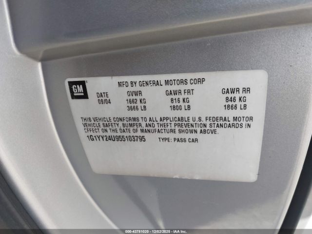 2005 CHEVROLET CORVETTE 1G1YY24U955103795 Photo 8