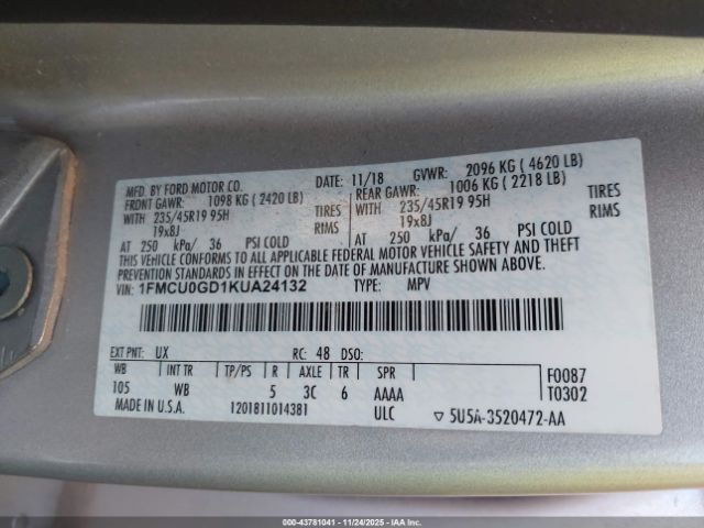 2019 FORD ESCAPE 1FMCU0GD1KUA24132 Photo 8