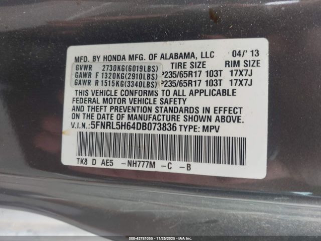 2013 HONDA ODYSSEY 5FNRL5H64DB073836 Photo 8