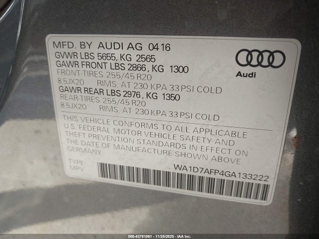 2016 AUDI Q5 WA1D7AFP4GA133222 Photo 8