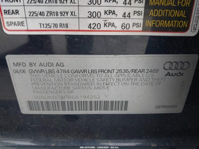 2006 AUDI A3 WAUKD78P86A194252 Photo 8