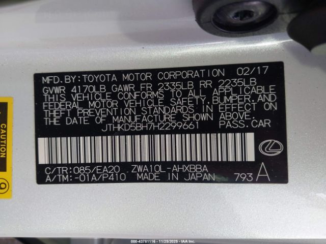 2017 LEXUS CT 200H JTHKD5BH7H2299661 Photo 8
