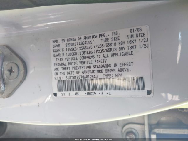 2008 ACURA RDX 5J8TB18578A012540 Photo 8