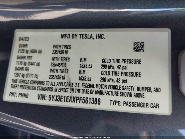 2023 TESLA MODEL 3 5YJ3E1EAXPF561386 Photo 8