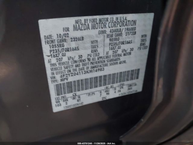 2003 MAZDA TRIBUTE 4F2YZ04113KM16983 Photo 8
