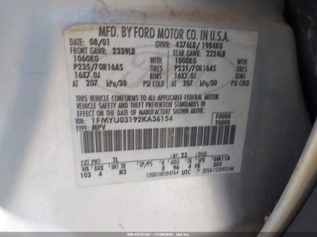 2002 FORD ESCAPE 1FMYU03192KA36154 Photo 8