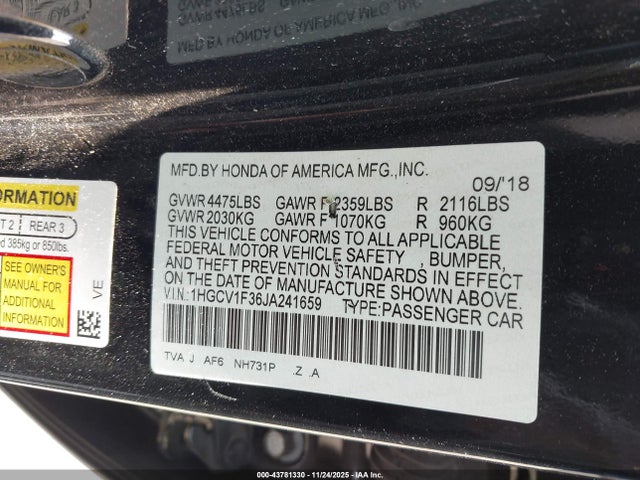 1HGCV1F36JA241659 Honda Accord Sport