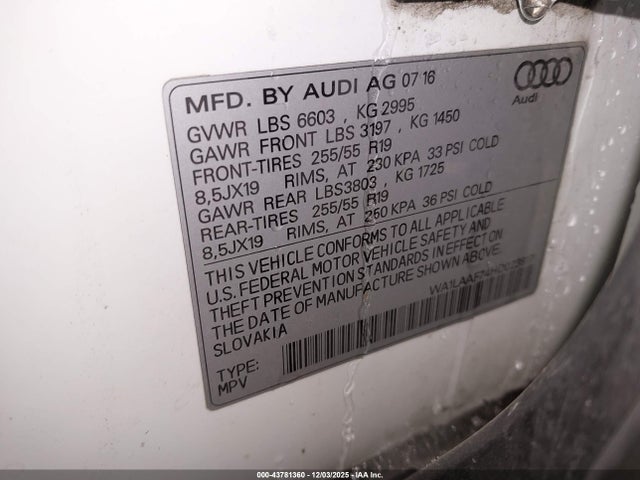 Aukcja sprzedaży 2017 Audi Q7 3.0t Premium, vin: WA1LAAF74HD023817, numer aukcji: 43781360