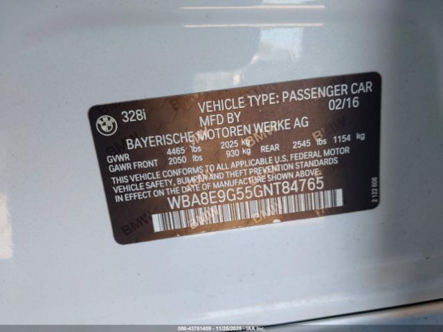 2016 BMW 328I WBA8E9G55GNT84765 Photo 8