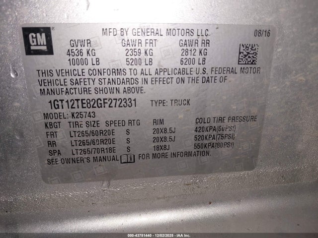 1GT12TE82GF272331 GMC Sierra 2500hd Slt