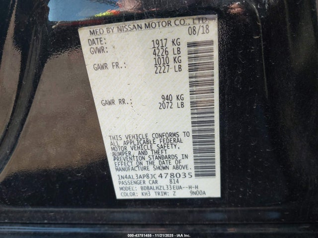 Nissan Altima 2.5 Sr 2018 1N4AL3AP8JC478035 Image 9