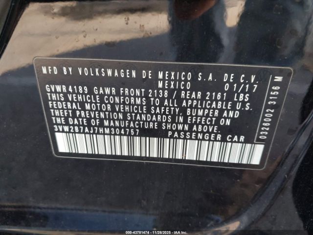2017 VOLKSWAGEN JETTA 3VW2B7AJ7HM304757 Photo 8