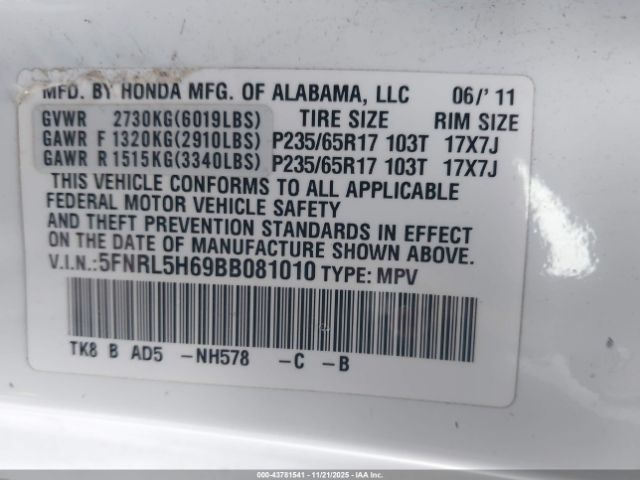 2011 HONDA ODYSSEY 5FNRL5H69BB081010 Photo 8