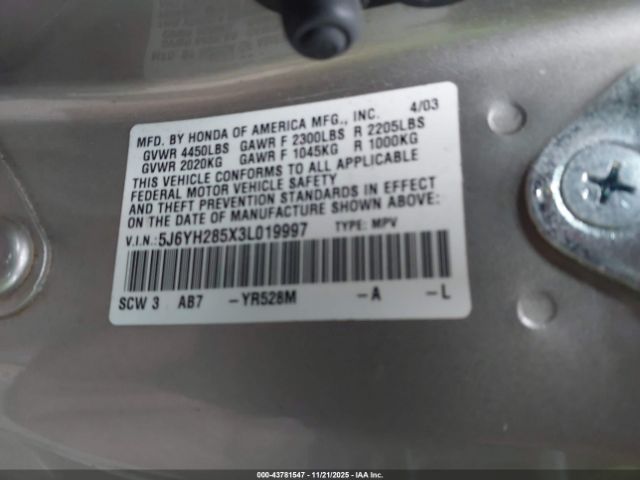 2003 HONDA ELEMENT 5J6YH285X3L019997 Photo 8