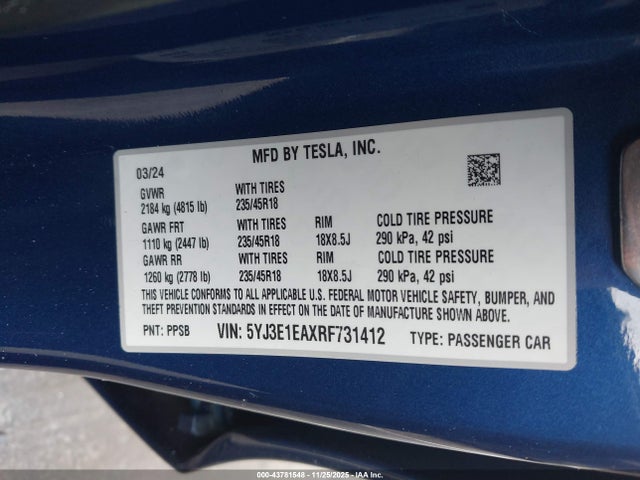 2024 TESLA MODEL 3 5YJ3E1EAXRF731412 Photo 8
