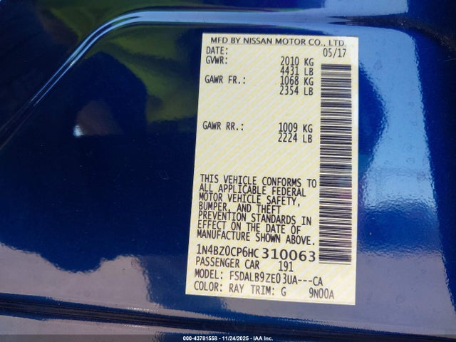 1N4BZ0CP6HC310063 Nissan LEAF S