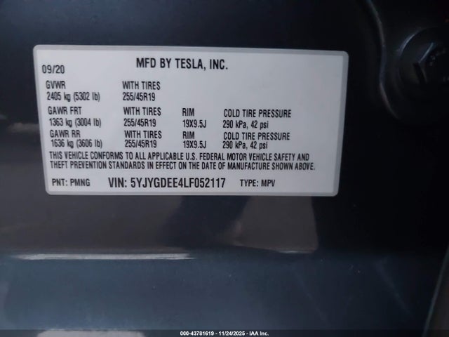 2020 TESLA MODEL Y 5YJYGDEE4LF052117 Photo 8