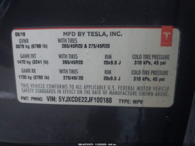 2018 TESLA MODEL X 5YJXCDE22JF100188 Photo 8