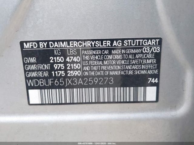 2003 MERCEDES-BENZ E 320 WDBUF65JX3A259273 Photo 8