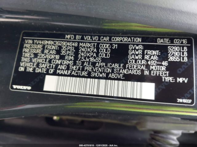 2016 VOLVO XC60 YV449MRK3G2904648 Photo 8