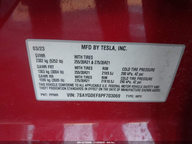 2023 TESLA MODEL Y 7SAYGDEF8PF703069 Photo 8