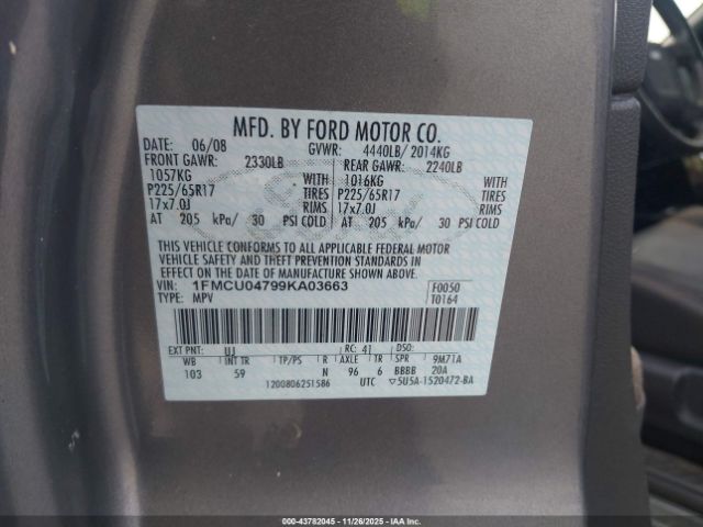 2009 FORD ESCAPE 1FMCU04799KA03663 Photo 8