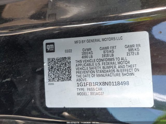 2022 CHEVROLET CAMARO 1G1FB1RX8N0118498 Photo 8