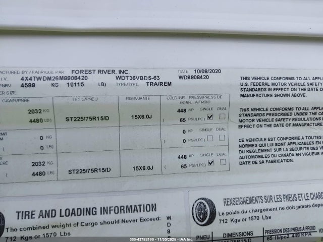 4X4TWDM26M8808420 Forest River Wildwood 36vbds