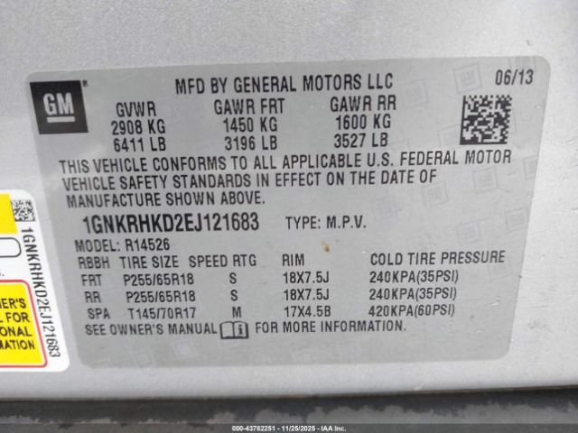 2014 CHEVROLET TRAVERSE 1GNKRHKD2EJ121683 Photo 8
