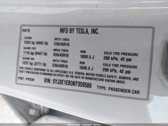 2019 TESLA MODEL 3 5YJ3E1EB3KF359586 Photo 8