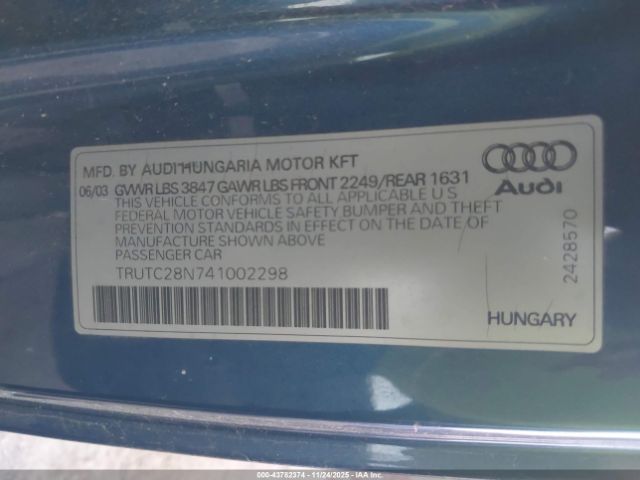 2004 AUDI TT TRUTC28N741002298 Photo 8